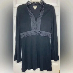 Woman NEIMAN MARCUS Black 100% Silk L/s Dress Sz Small EUC Mandarin Collar LBD